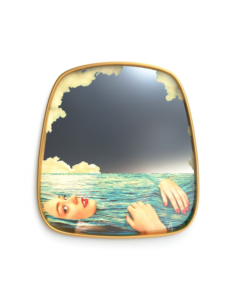 Specchio Con Cornice Dorata Ragazza Nel Mare