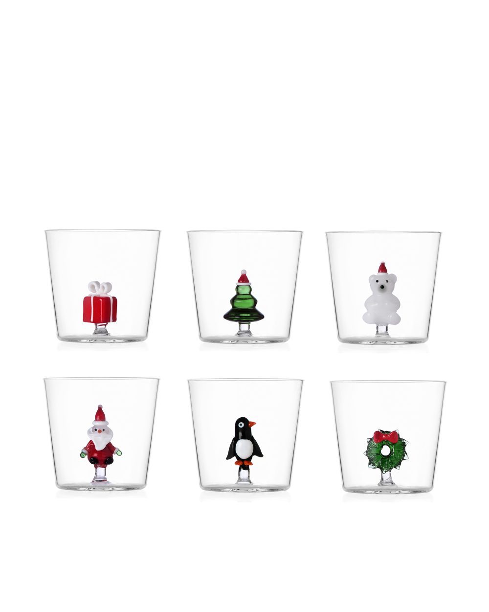 Set 6 Bicchieri Xmas Christmas Crew Ichendorf Con Albero Di Natale e Babbo Natale