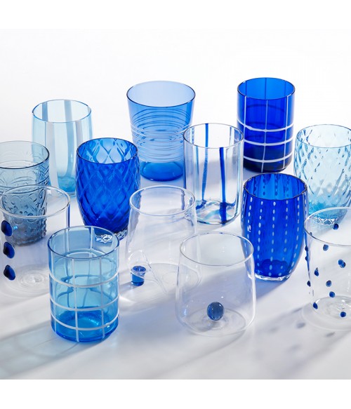 Bicchiere vetro Melting Pot Bicolore Blu-Acquamarina Set 6 pezzi Zafferano