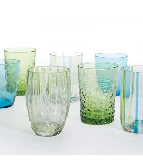 Bicchiere vetro Melting Pot Bicolore Verde-Acquamarina Set 6 pezzi Zafferano